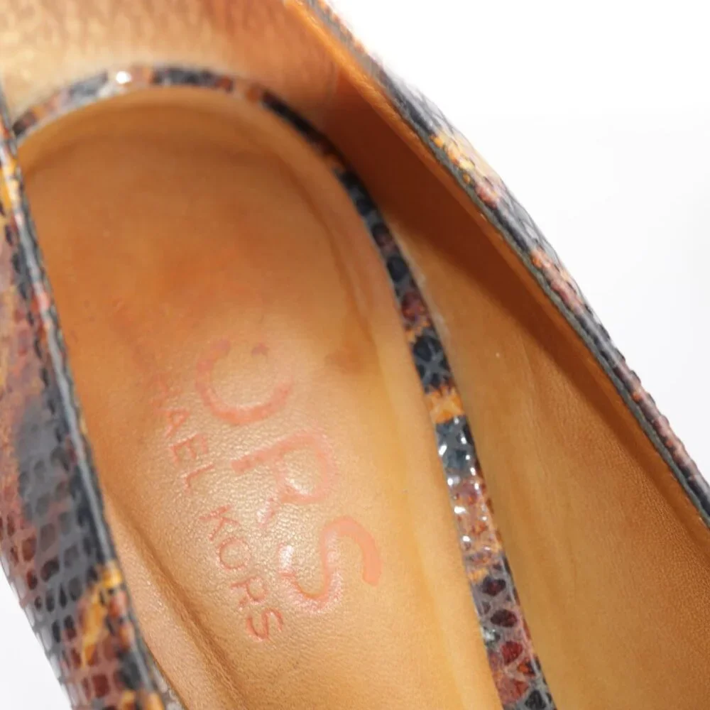 Michael Kors Womens Pumps Size 7 M Brown Tan Python Platform Heel Peep Toe Shoes - Picture 8 of 13